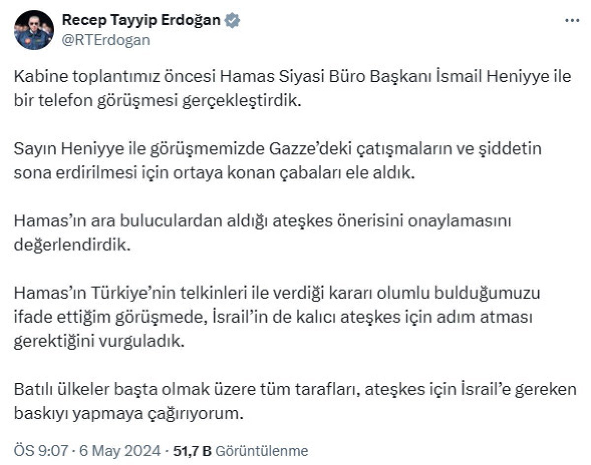 1715055211 954 Cumhurbaskani Erdogan Hamas lideriyle gorustu